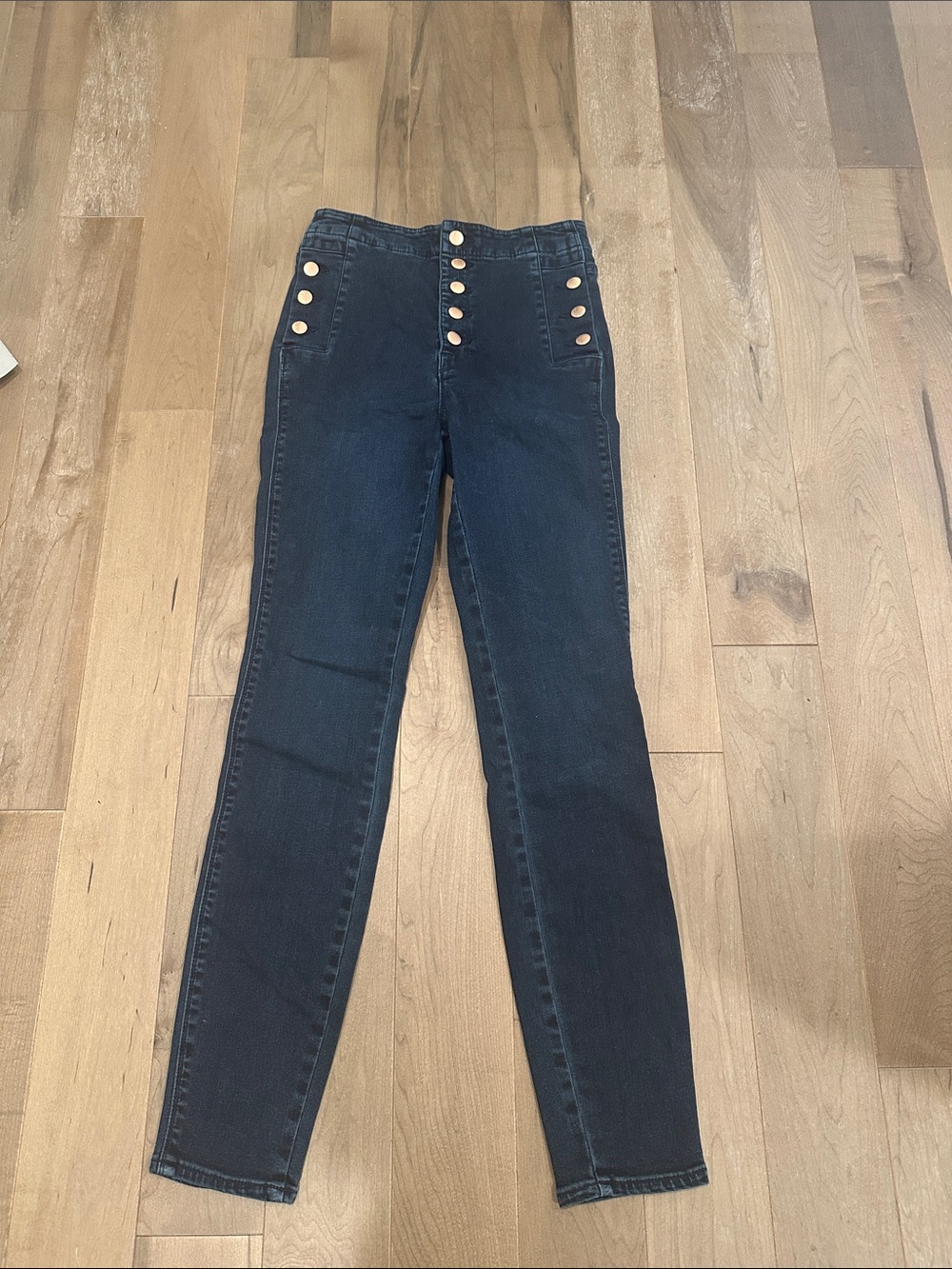J Brand High-Rise Navy Jeans with Gold Buttons Size 27